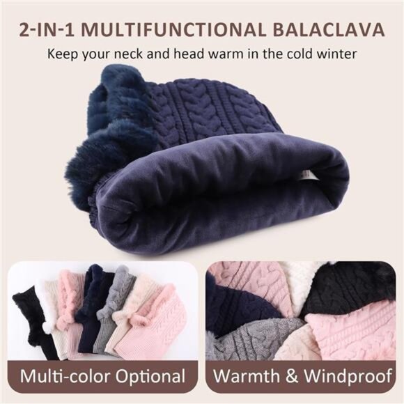 Women\'s Winter Fleece Balaclava Warm Hood Hat Knitted Hooded Scarf main image 4